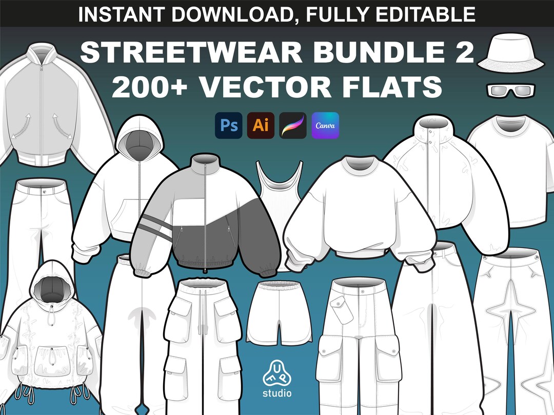 Streetwear Mockups Bundle for Tech Pack Templates & Clothing Brands ...