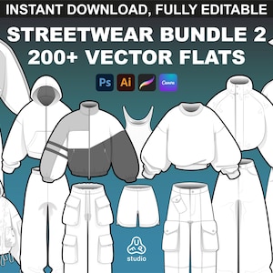 Streetwear Mockups Bundle for Tech Pack Templates & Clothing Brands. Streetwear Vector Mockups for Adobe Illustrator, Procreate and Canva.