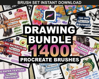 1400+ Procreate Brushes - Ink, Markers, Fine Liners, Watercolor, Oil Paint and Paper Textures