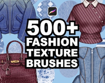 500+ Procreate Fabric Texture Brushes | Realistic Textile Procreate Brush Set for Fashion Design and Apparel Mockups Streetwear