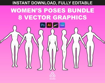 Female Pose Procreate Brushes and Body Pose Stamps Set | Vector Body Pose and Mannequin for Fashion Tech Packs and Apparel Design