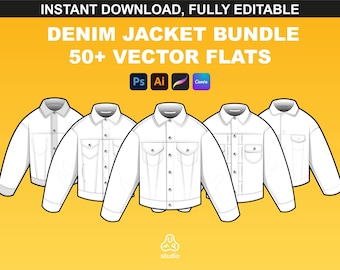 Denim Jacket Mockups Bundle - Fashion Design Tech Pack Template - Procreate Clothing Mockups - Editable Streetwear Mockups
