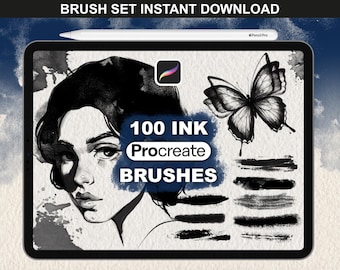100 Ink Brushes for Procreate, Procreate Stamps and Paper Canvases, Digital Download