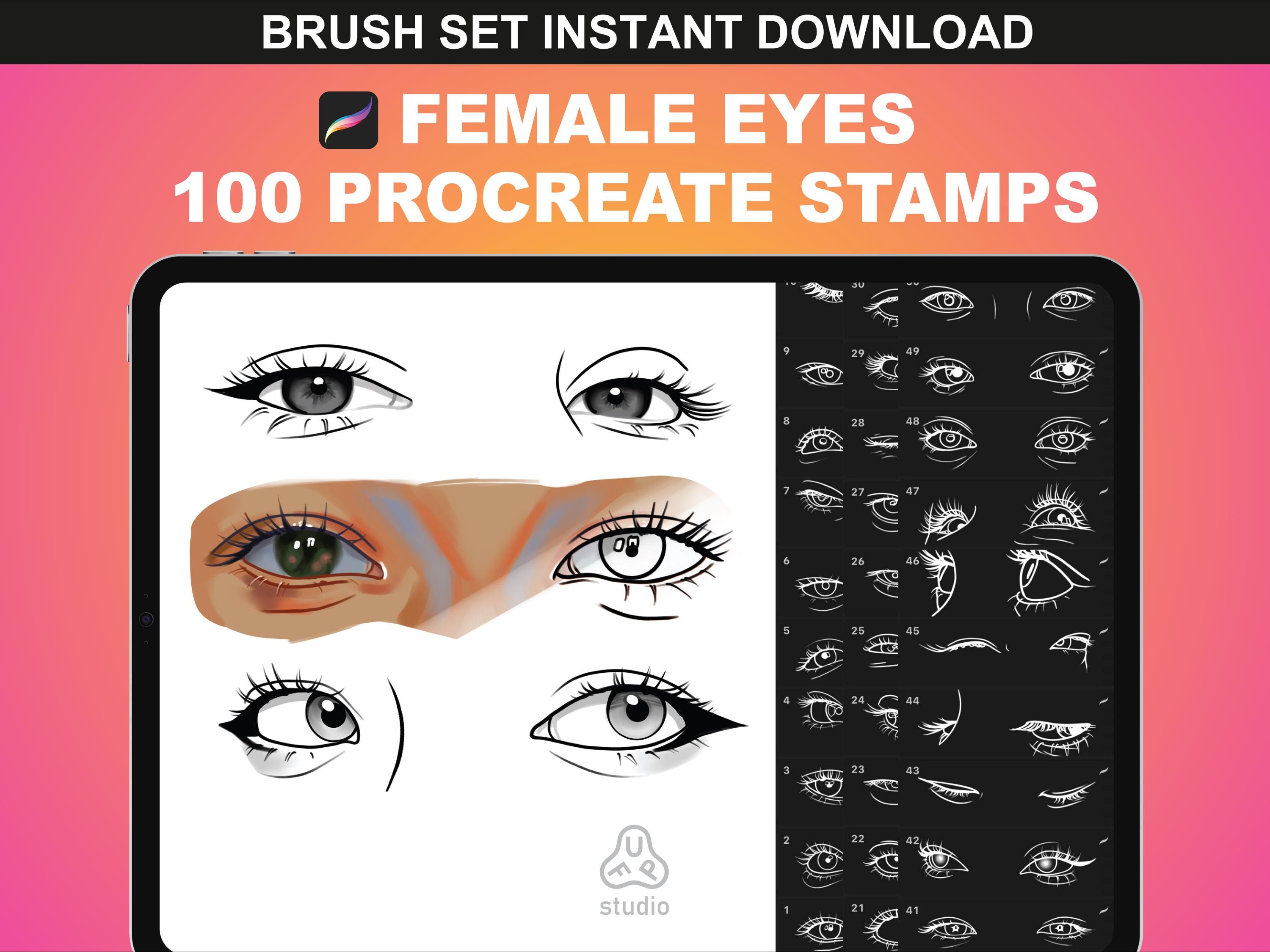 100 sellos de ojos para Procreate | Set de pinceles de ojos femeninos para anime, retratos y diseño de personajes