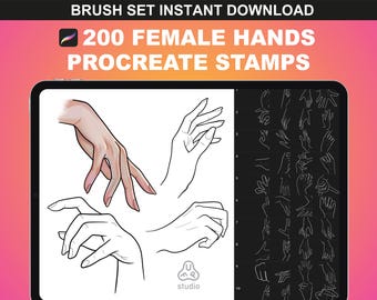 200 Procreate hand stamps. Female Procreate hand brushes for body poses & Procreate pose reference for anime drawing and illustration.