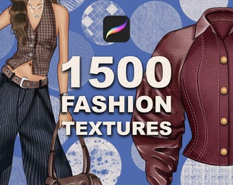 1500 Procreate Texture Brushes – Fabric, Silk, Lace, Fur, Denim, Glitter, Grunge & Animal Skin for Fashion Design and Fashion Illustration