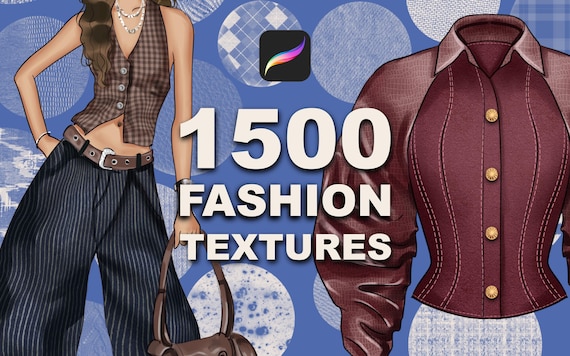 1500 Procreate Texture Brushes – Fabric, Silk, Lace, Fur, Denim, Glitter, Grunge & Animal Skin for Fashion Design and Fashion Illustration