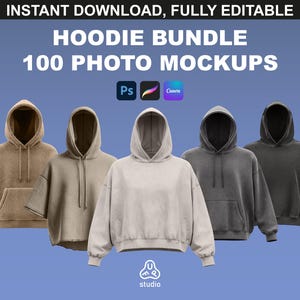 100 Hoodie Mockups Bundle, Realistic Hoodie Photo Mockup Pack for Streetwear & Clothing Design in Procreate, Photoshop and Canva.