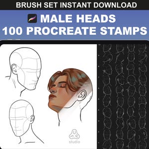 100 Procreate Kopf Stempel | Männliche Basis Köpfe & Gesichtsformen für Digital Art