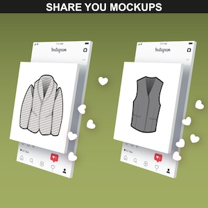 Instagram mockups highlighting FUPstudio twill patterns applied to a blazer and vest.