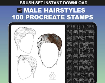 100 Procreate Hair Stamps | Realistic Male Hair Brush Set for Anime & Portraits