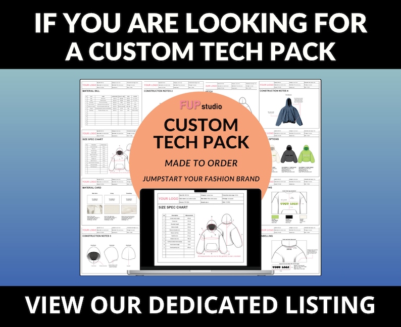 Fashion Tech Pack Template DIY Tech Pack Ai. PDF Hoodie Tech Pack Kit ...