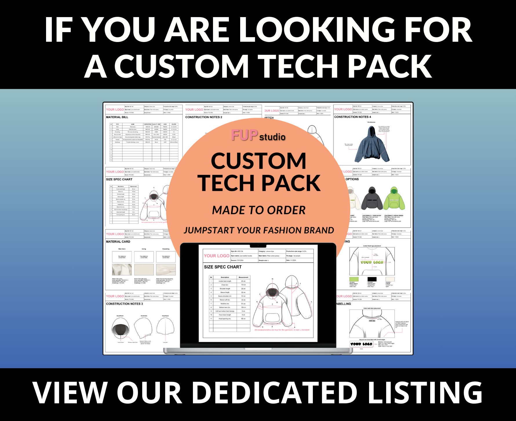 Fashion Tech Pack Template DIY Tech Pack Ai. PDF Hoodie Tech Pack Kit ...