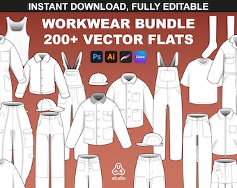 Workwear Mockups & Tech Pack Bundle - Editable Apparel Flats for Hoodies, Jackets, T-Shirts and Pants - Procreate Fashion Design Templates
