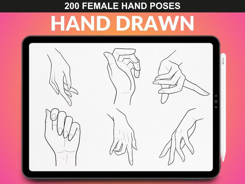 Female hand poses in various positions from FUPstudio's bundle. Compatible with Procreate, perfect for illustrators.