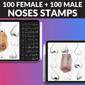 200 Nose Brushes by FUPstudio for Procreate: male and female nose shapes for portraits, anatomy studies, and digital art. Perfect for Procreate artists. Easy iPad download!