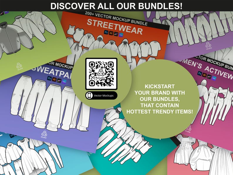 Promotional image featuring other FUPstudio pattern bundles with QR code for easy access.