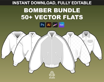 Bomber Mockups Bundle - Streetwear Mockups & Tech Pack Template for Fashion Design - Illustrator and Procreate Mockups