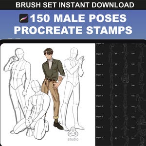 Procreate Male Body Poses Stamps & Brush Set for Fashion Illustration, Dynamic Men&#39;s Poses, Fashion Design Mannequin Drawings