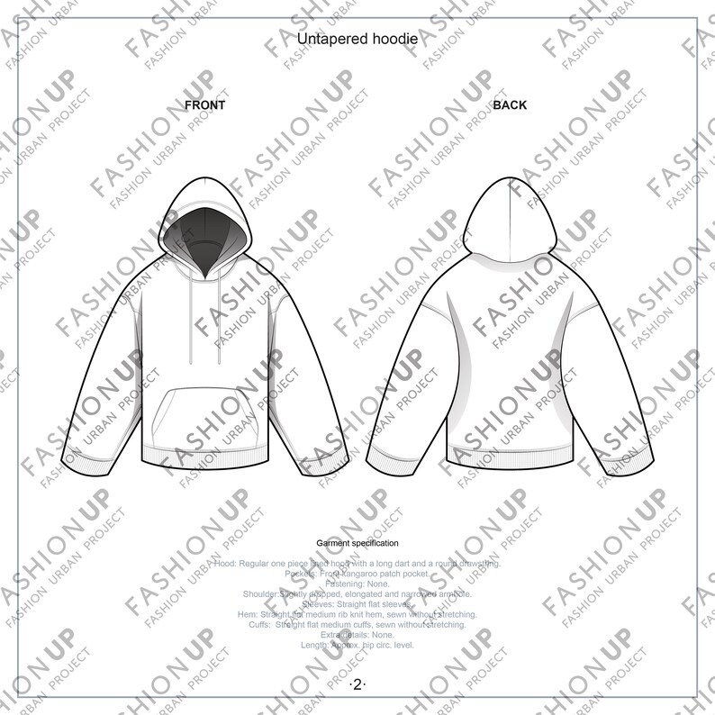 Hoodies Fashion Flats Template Instant Download of Illustrator Brushes ...