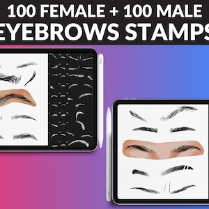 200 Eyebrow Brushes by FUPstudio: male and female styles for Procreate. Create detailed portraits with realistic eyebrow shapes. Instant iPad download for Procreate users.
