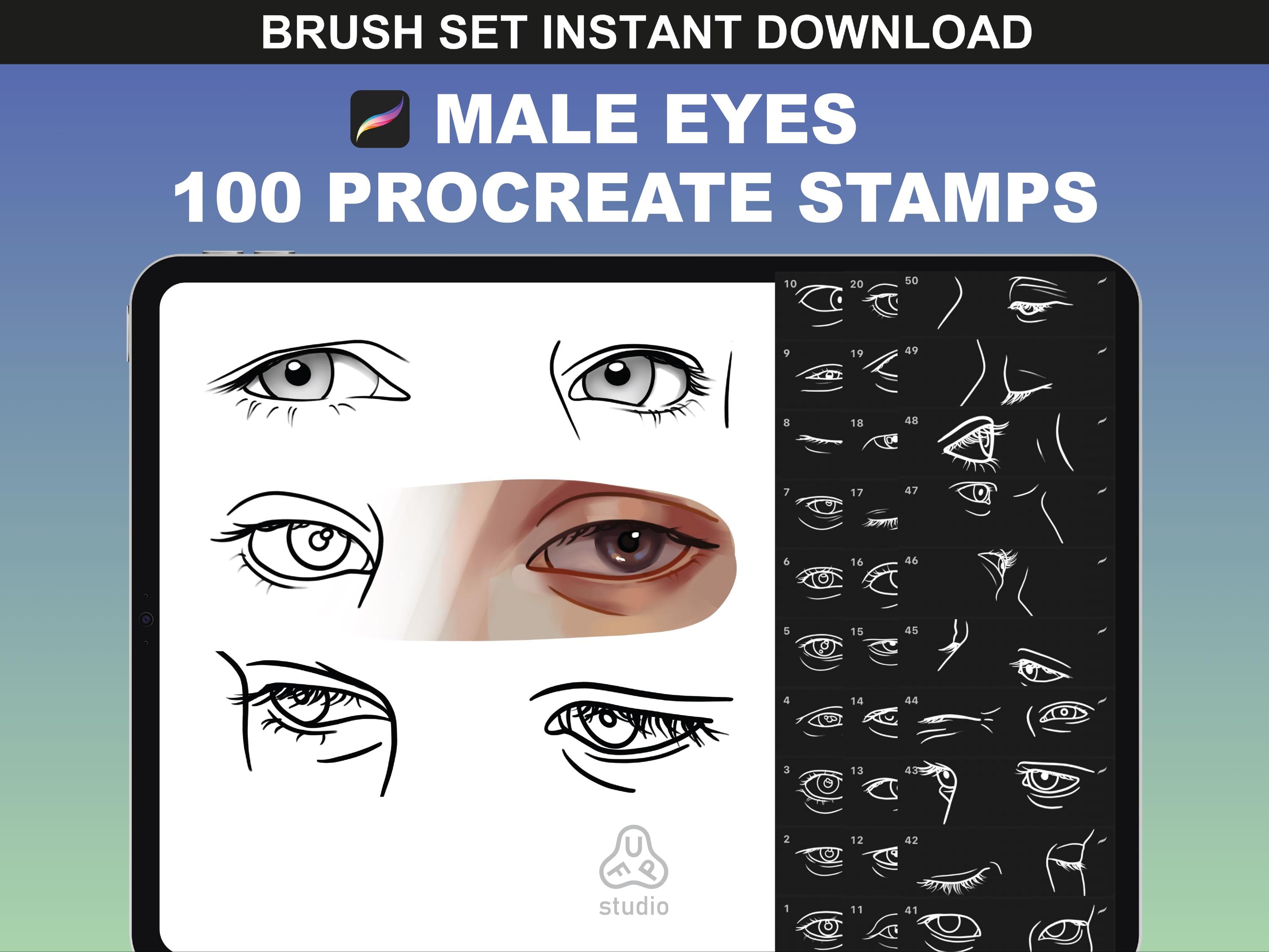 100 Procreate Eyes Stamps | Male Eyes Procreate Brushes Set for Anime & Digital Art