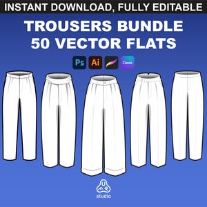Pants Mockup & Sweatpants Vector Mockups Bundle - Fashion Design Tech Pack Template - Procreate Trousers Mockup - Editable Vector Flats