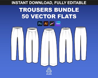 Pants Mockup & Sweatpants Vector Mockups Bundle - Fashion Design Tech Pack Template - Procreate Trousers Mockup - Editable Vector Flats