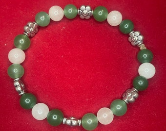 Jade and rosé quartz bracelet