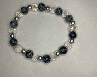 Snowflake obsidian and Austria crystals bracelet