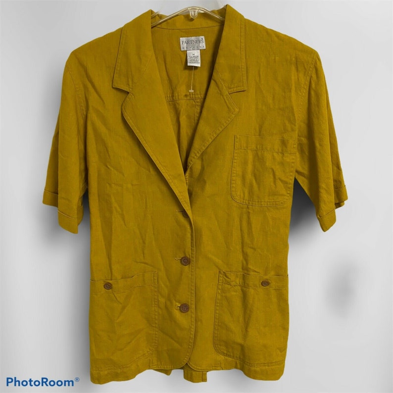 Partners Mervyns Women/'s Sz M Vintage 80/'s Mustard Blouse Top Shirt Smock