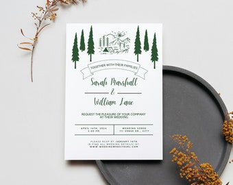 Camp Wedding Invitation Template, Simple Nature Wedding Invitation, Outdoors Digital Invitation, Personalized Forest Woods Wedding PDF