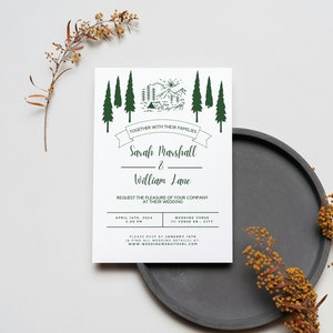 Camp Wedding Invitation Template, Simple Nature Wedding Invitation, Outdoors Digital Invitation, Personalized Forest Woods Wedding PDF