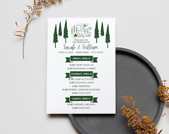 Camp Wedding Timeline Template, Simple Nature Wedding Schedule, Outdoors Digital Event Timeline, Personalized Forest Woods Wedding PDF