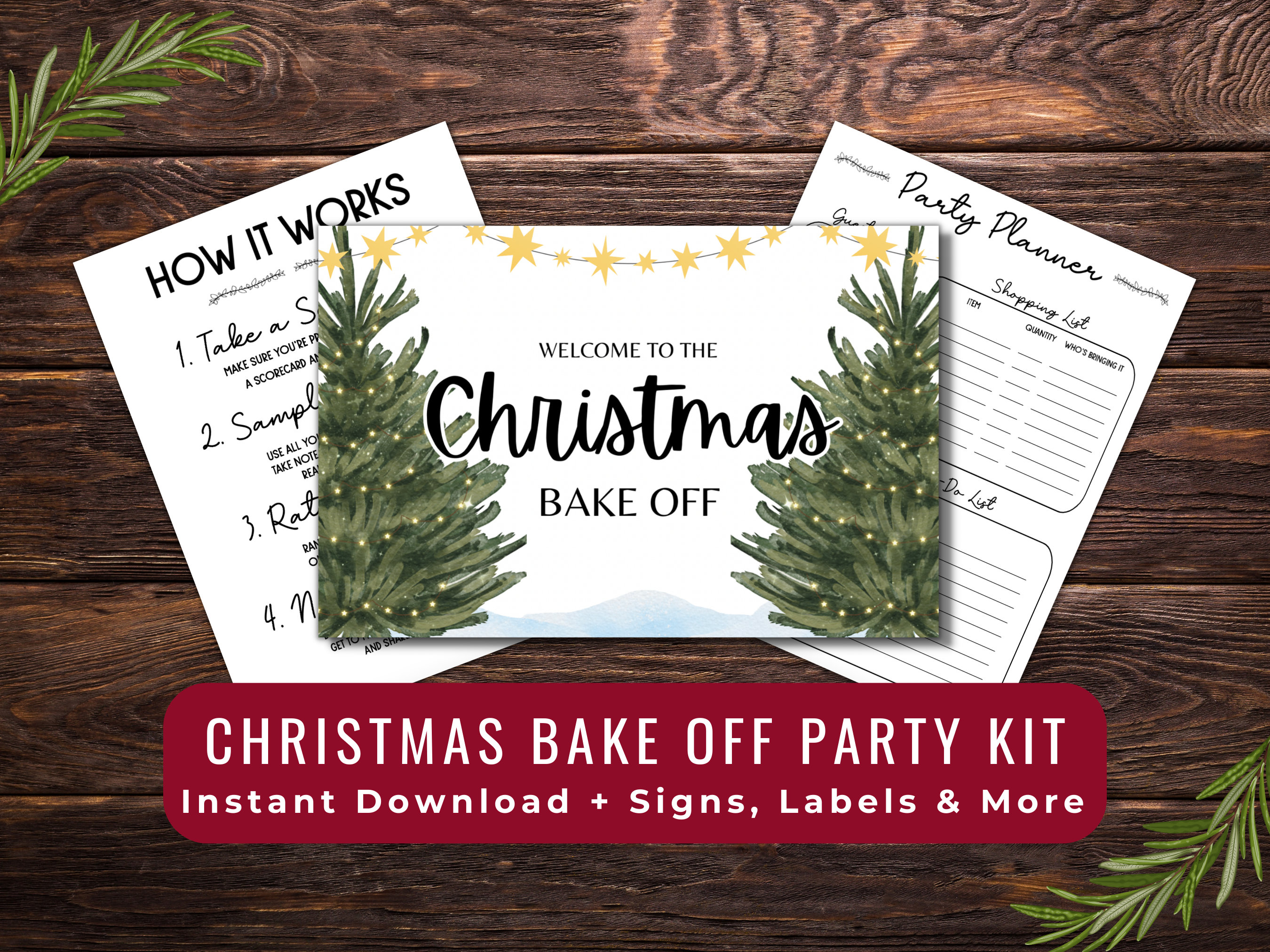 Christmas Bake off Party Kit Instant Download Printable Bake off Decor