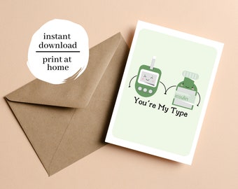 Printable Card | T1D Card | Type 2 Diabetes | Card For Friend | Anniversary Card | Type 1 Diabetes | Diabetes Gifts | Diaversary