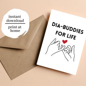 Dia-Buddies for Life Printable Card | Type 1 Diabetes Friendship Card | T1D Support Digital Download | Diabetes Gifts | Type 2 Diabetes PDF