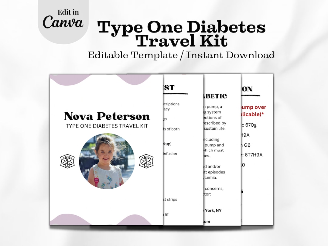 Type 1 Diabetes Travel Kit: Editable Health Info Packet (canva Template ...