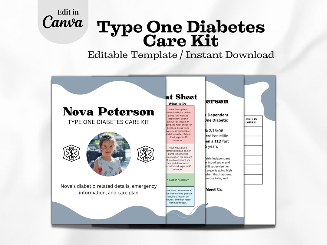 Type 1 Diabetes Care Plan Kit I Diabetes Teacher Caregiver Support Guide I Editable Canva