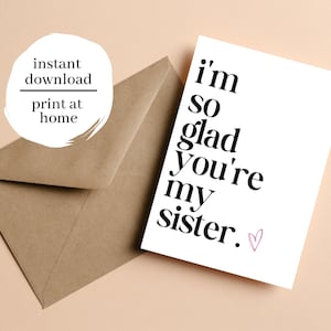 Carte imprimable | Carte de remerciement | Carte sœur | Carte d'anniversaire de soeur | Carte de remerciement sœur | Carte de félicitations sœur | Cadeau de soeur