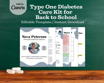 Kit de Cuidados Escolares para Diabetes Tipo 1 (DT1): Plano de Emergência Editável (Modelo Canva)