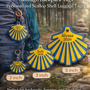 Camino de Santiago Backpack Tag | Personalized Compostela Pilgrim Scallop Shell | Custom Engraved ID Tag