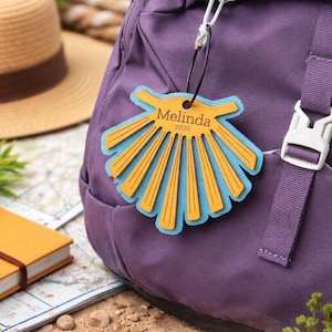 Camino de Santiago Backpack Tag | Personalized Compostela Pilgrim Scallop Shell | Custom Engraved ID Tag