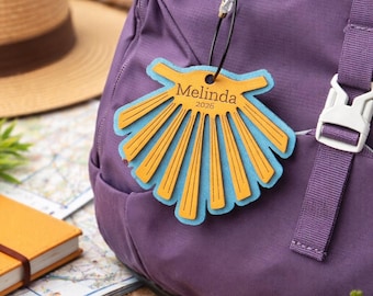 Camino de Santiago Backpack Tag | Personalized Compostela Pilgrim Scallop Shell | Custom Engraved ID Tag