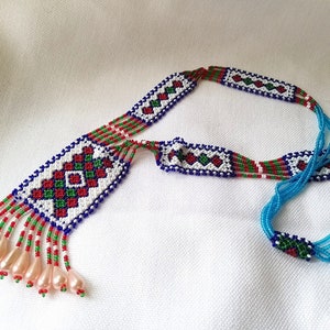 Woven red white and blue Seed bead Gerdan necklace