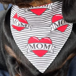 Mother&#39;s Day Dog Bandana, Mom Tattoo Pet Scarf, Plaid Snap On Dog Accessory, Personalized Reversible Bandana, Mother&#39;s Day Dog Gift