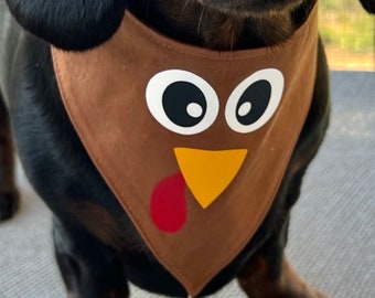 Thanksgiving Turkey Face Dog Bandana, Turkey Day Pet Scarf, Fall Cat Handkerchief, Snap On Dog Bandana, Tie On Dog Bandana, Gift for Dog