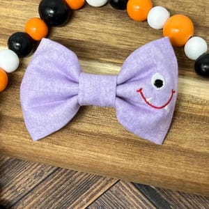Embroidered Purple Dog Bow Tie, Halloween Bow Tie, One Eyed Monster Pet Collar Bow, Holiday Cat Bow Tie, Festive Collar Decoration