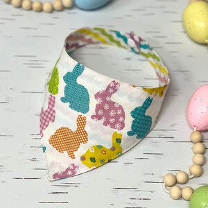 Reversible Easter Bunny Dog Bandana, Spring RicRac Cat Bandana, Snap On Tie On Dog Bandana, Rainbow Rabbit Pet Bandana, Easter Dog Accessory