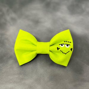 Embroidered Green Dog Bow Tie, Halloween Bow Tie, Frankenstein Pet Collar Bow, Holiday Cat Bow Tie, Festive Collar Decoration, Dog Mom Gift